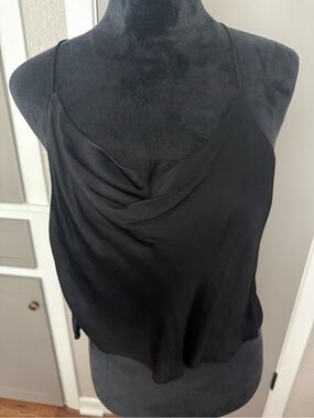 Source Unknown Black Satin Cowl Neck Tank Top